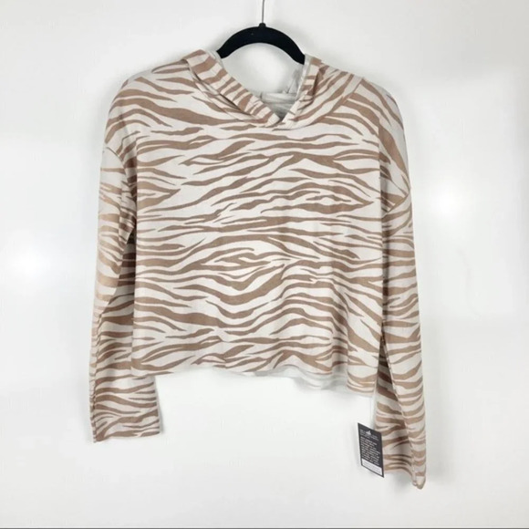 NEW Onzie Camel Zebra Weekend Crop Hoodie Sz M/L - Picture 1 of 10